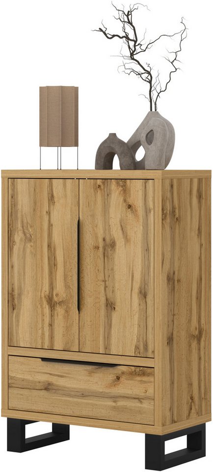 Home affaire Drehtürenschrank Bronne,Breite 89,5 cm, Mehrzweckschrank, Universalschrank, Garderobe Kleiderschrank, 1 Schublade, Metallgriffe, Garderobe