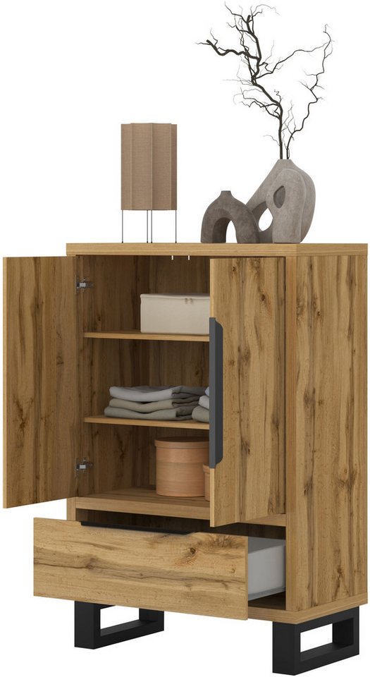 Home affaire Drehtürenschrank Bronne,Breite 89,5 cm, Mehrzweckschrank, Universalschrank, Garderobe Kleiderschrank, 1 Schublade, Metallgriffe, Garderobe Bild 3