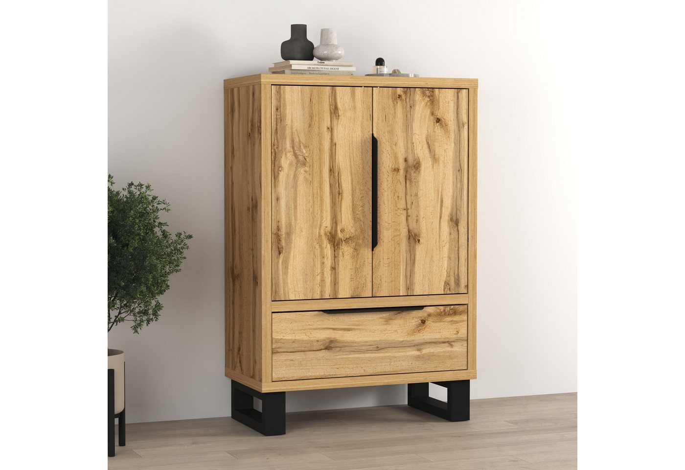 Home affaire Drehtürenschrank Bronne,Breite 89,5 cm, Mehrzweckschrank, Universalschrank, Garderobe Kleiderschrank, 1 Schublade, Metallgriffe, Garderobe Bild 5