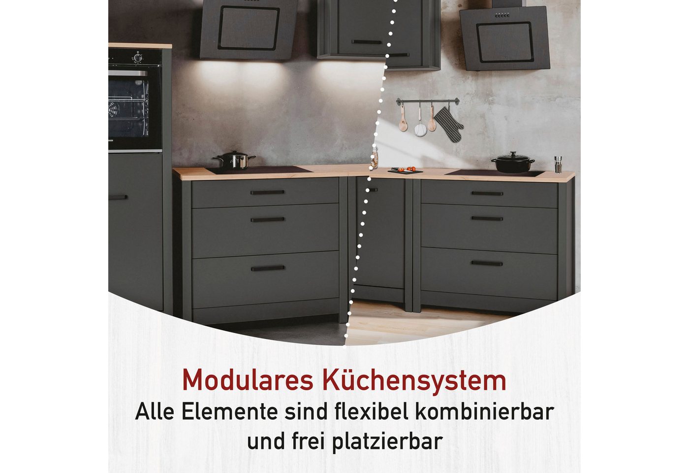 Inter Link Unterschrank Pienza, Küchenschrank, Kochfeldschrank, HPL-Arbeitsplatte, Hitzeschutz (1-St) Für 60/90-cm Kochfeld, Softclose, Füße höhenverstellbar, 100x60x92 cm Bild 5