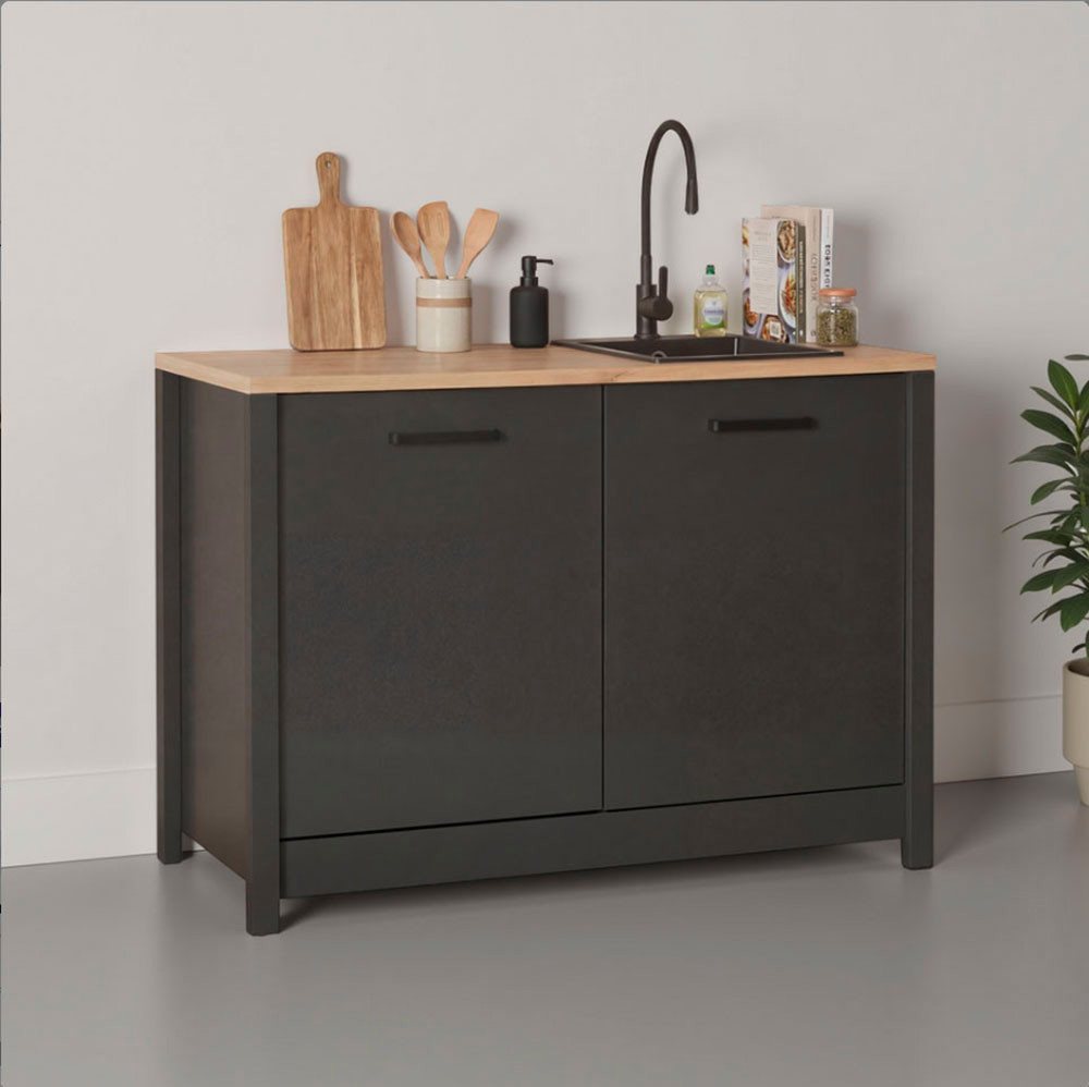 Inter Link Spülenschrank Pienza, Küchenschrank, Spülenunterschrank, HPL-Arbeitsplatte (1-St) Für Spüle & Spülmaschine, Soft-Close, Füße höhenverstellbar, 130x60x92 Bild 3