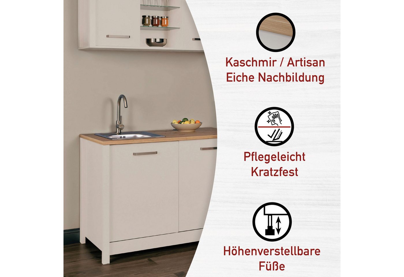 Inter Link Spülenschrank Pienza, Küchenschrank, Spülenunterschrank, HPL-Arbeitsplatte (1-St) Für Spüle & Spülmaschine, Soft-Close, Füße höhenverstellbar, 130x60x92 Bild 5