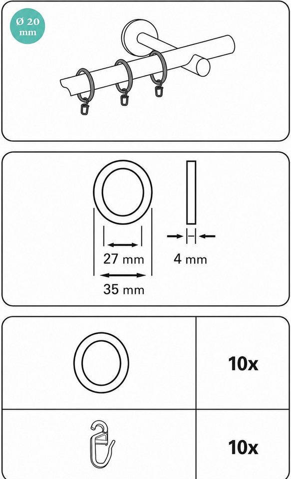 Liedeco Gardinenring Stilring mit Faltenlegehaken, Robust, Geräuscharm, Strapazierfähig Bild 2