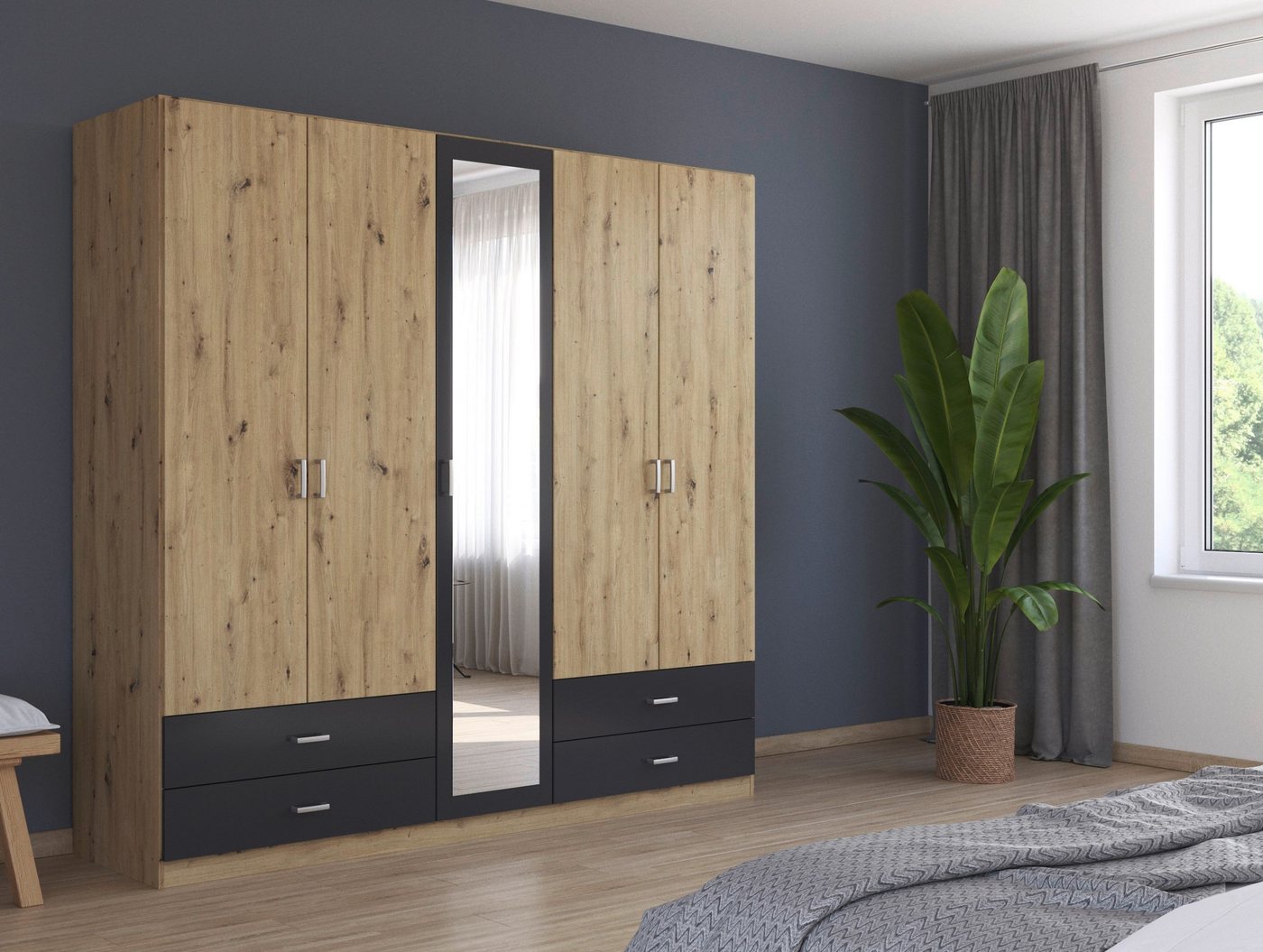 rauch Drehtürenschrank Kleiderschrank Schrank Garderobe Wäscheschrank BORBONA (Breiten 226/271 cm, Höhe 210 cm) in 2 Breiten, mit Spiegel und vielen Farbkombinationen MADE IN GERMANY Bild 3