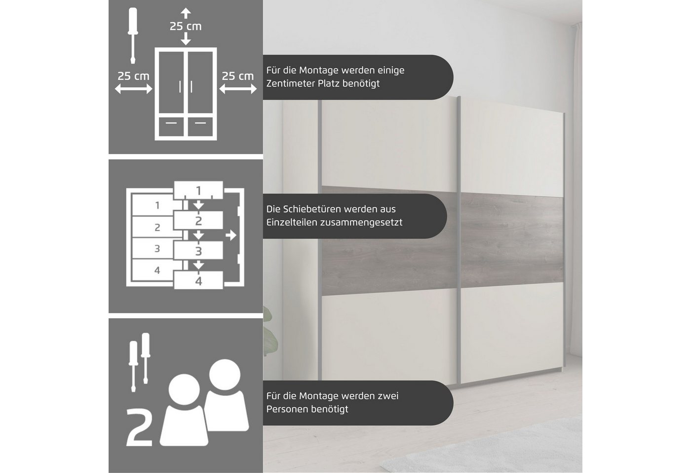 rauch Schwebetürenschrank Kleiderschrank Schrank Garderobe Schlafzimmerschrank SAJO in 2 Breiten (218, 261 cm) optional mit Spiegel MADE IN GERMANY Bild 2