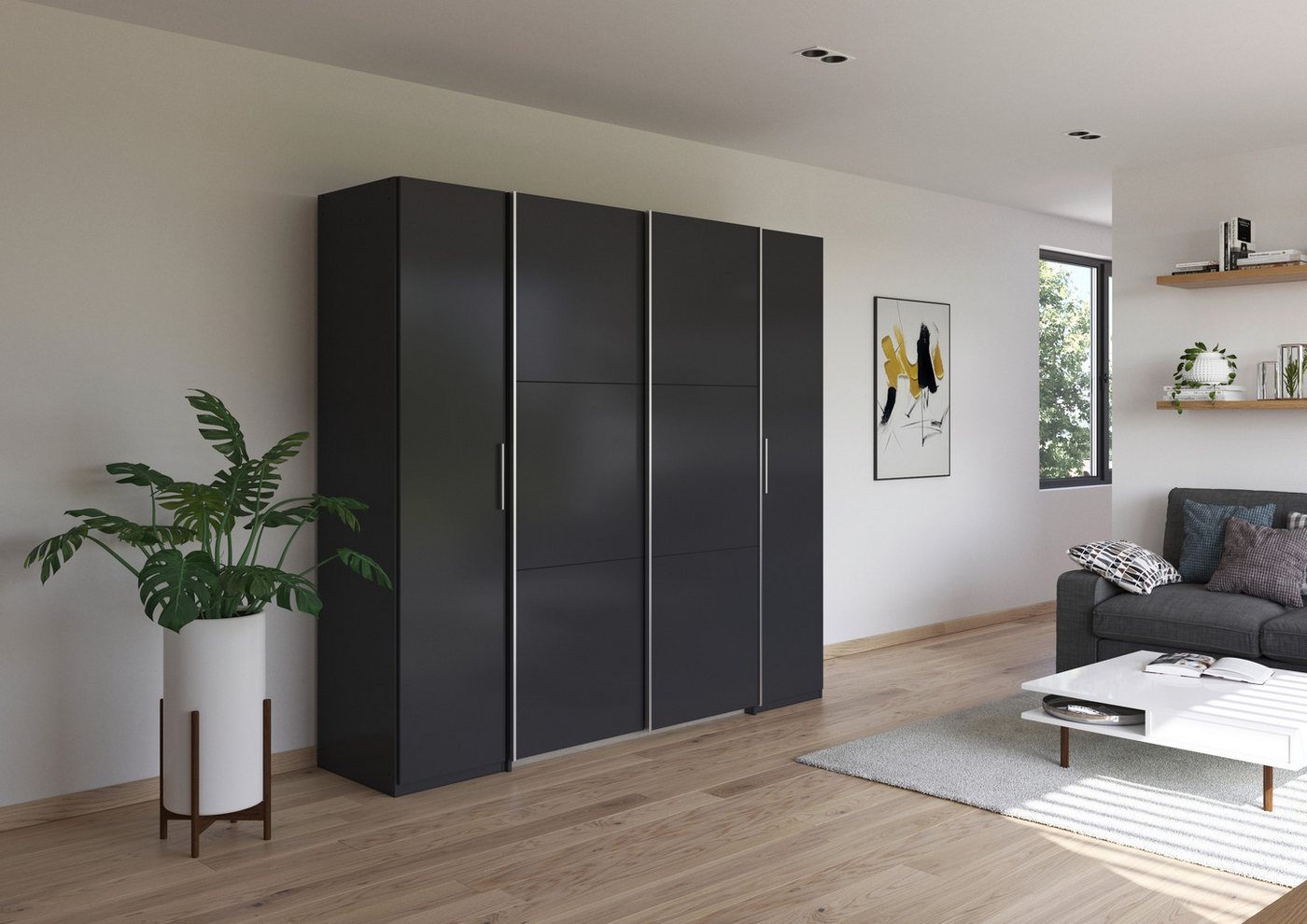 rauch Schwebetürenschrank Kleiderschrank Drehtürenschrank Schrank Garderobe KRONACH (in 3 Ausstattungen BASIC/CLASSIC/PREMIUM, Breiten 225/268/311/354 cm) Kombischrank optional mit 1 oder 2 Spiegel viele Böden MADE IN GERMANY Bild 3