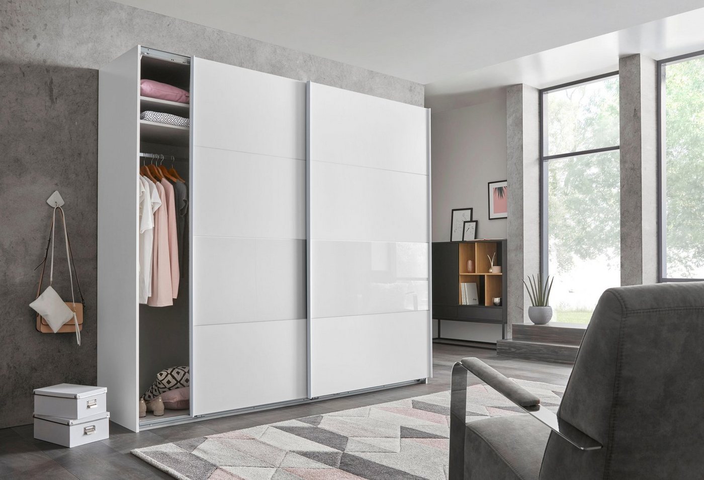 Wimex Schwebetürenschrank Bramfeld Kleiderschrank mit Glaselementen und zusätzlichen Einlegeböden Bild 2