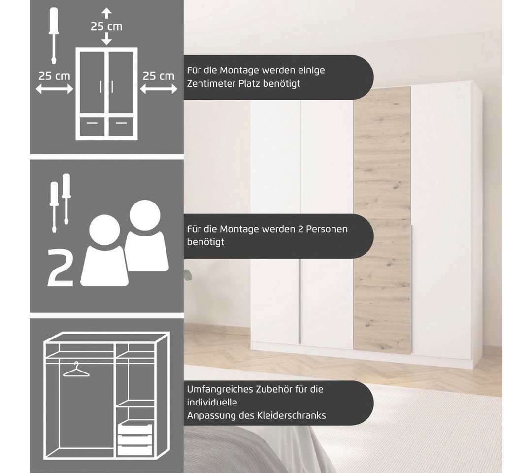 rauch Drehtürenschrank Kleiderschrank Schrank Garderobe Wäscheschrank Schlafzimmer BELLEZZA inkl. Schubkasteneinsatz, Wäscheeinteilung und weiterem Zubehör
