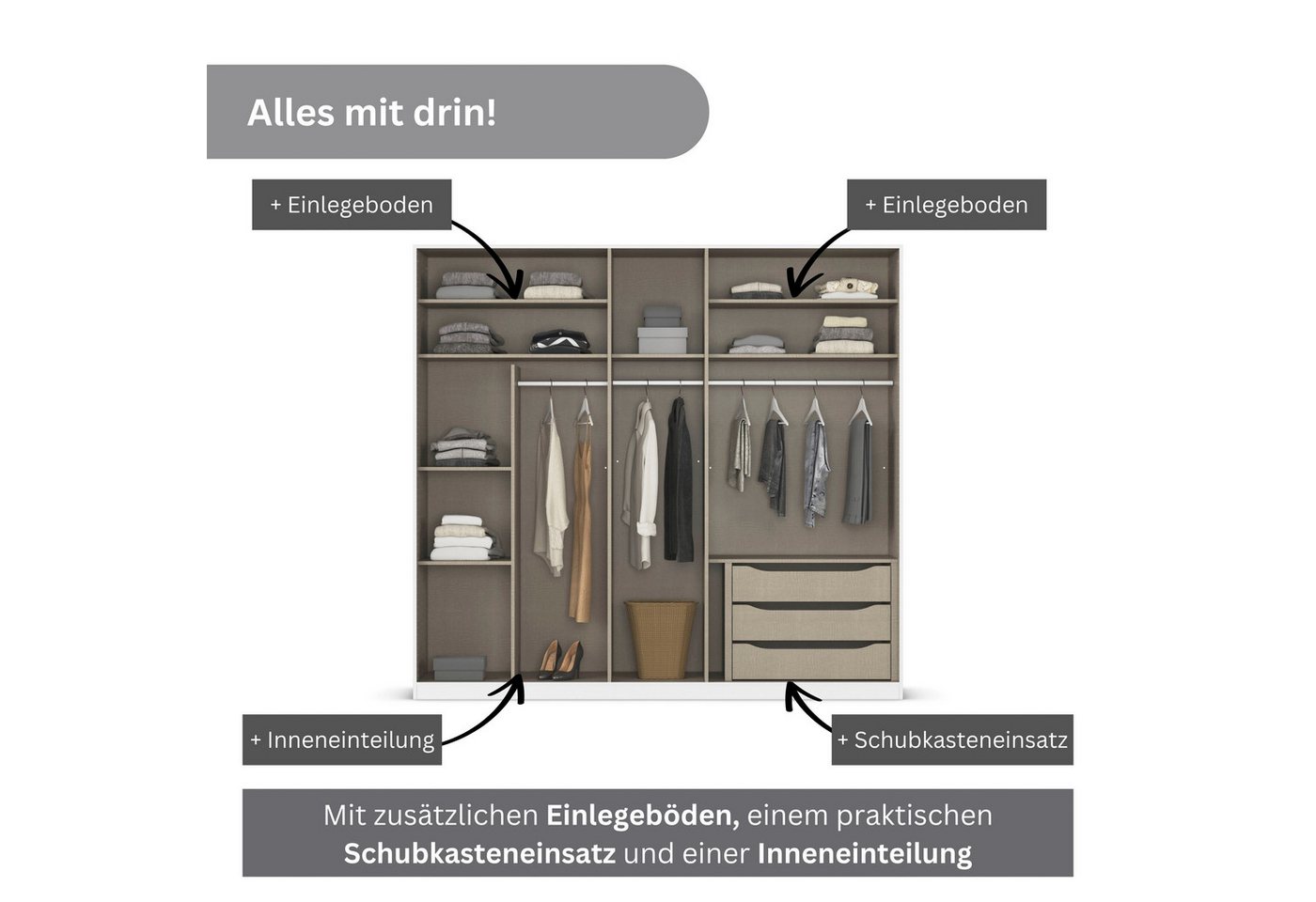 rauch Drehtürenschrank Kleiderschrank Schrank Garderobe Wäscheschrank Schlafzimmer BELLEZZA inkl. Schubkasteneinsatz, Wäscheeinteilung und weiterem Zubehör Bild 2