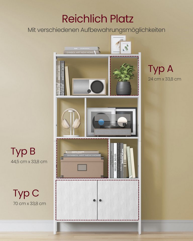 VASAGLE Bücherregal geräumiger Bücherschrank mit 4 offenen Ebenen, freistehendes Regal mit Stahlgestell für Wohnzimmer, Küche und Büro Bild 2