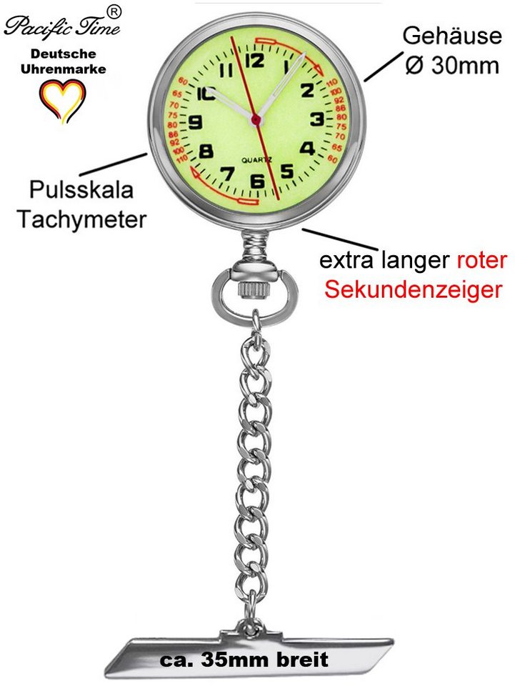 Pacific Time Krankenpflegeuhr Damen Schwesternuhr mit Anstecknadel nachtleuchtendes Ziffernblatt, Gratis Versand Bild 5
