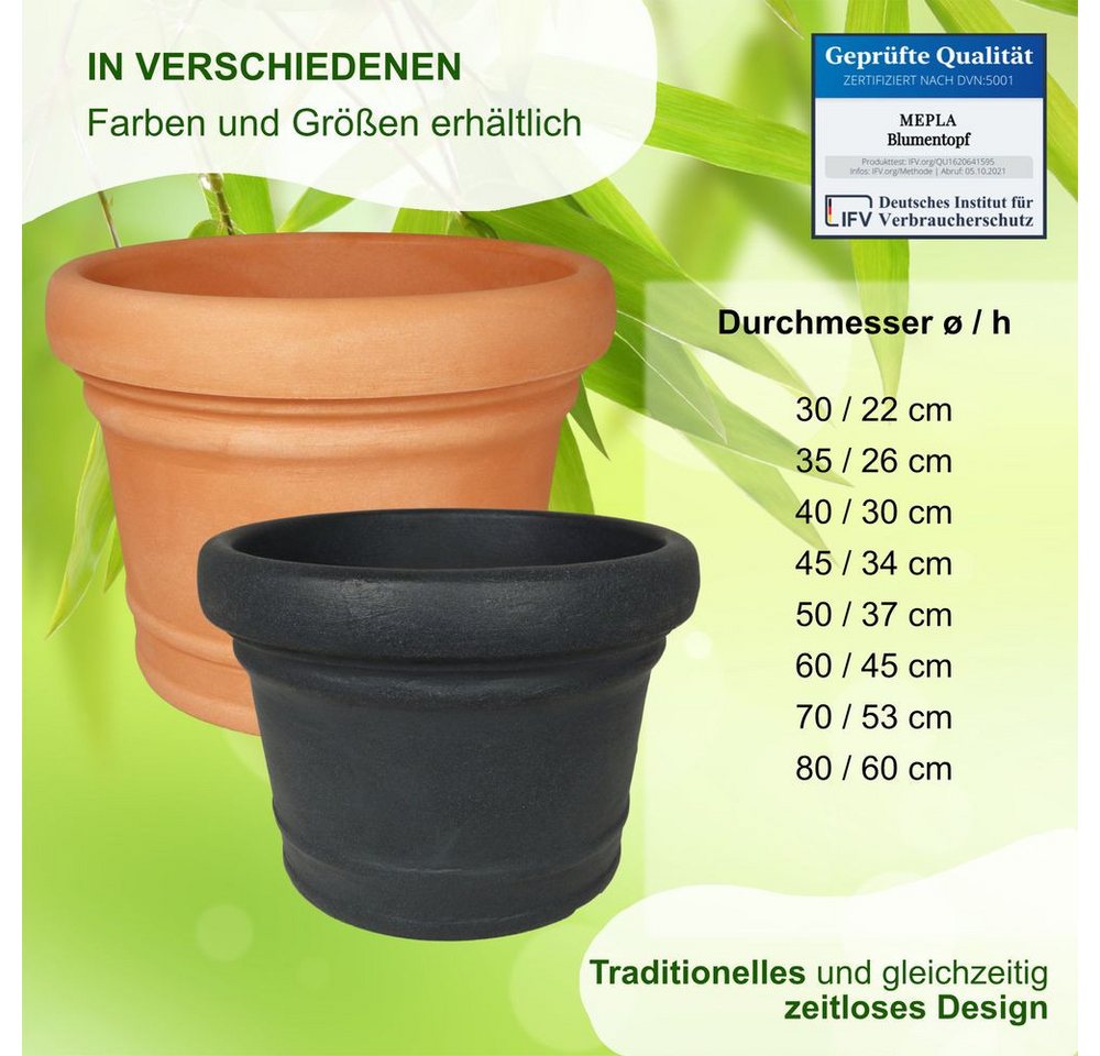 Heimwerkercenter Blumentopf MePla Blumentopf Pflanzkübel Monza ø35 cm, Terra, frostfester Kunstoff Bild 5