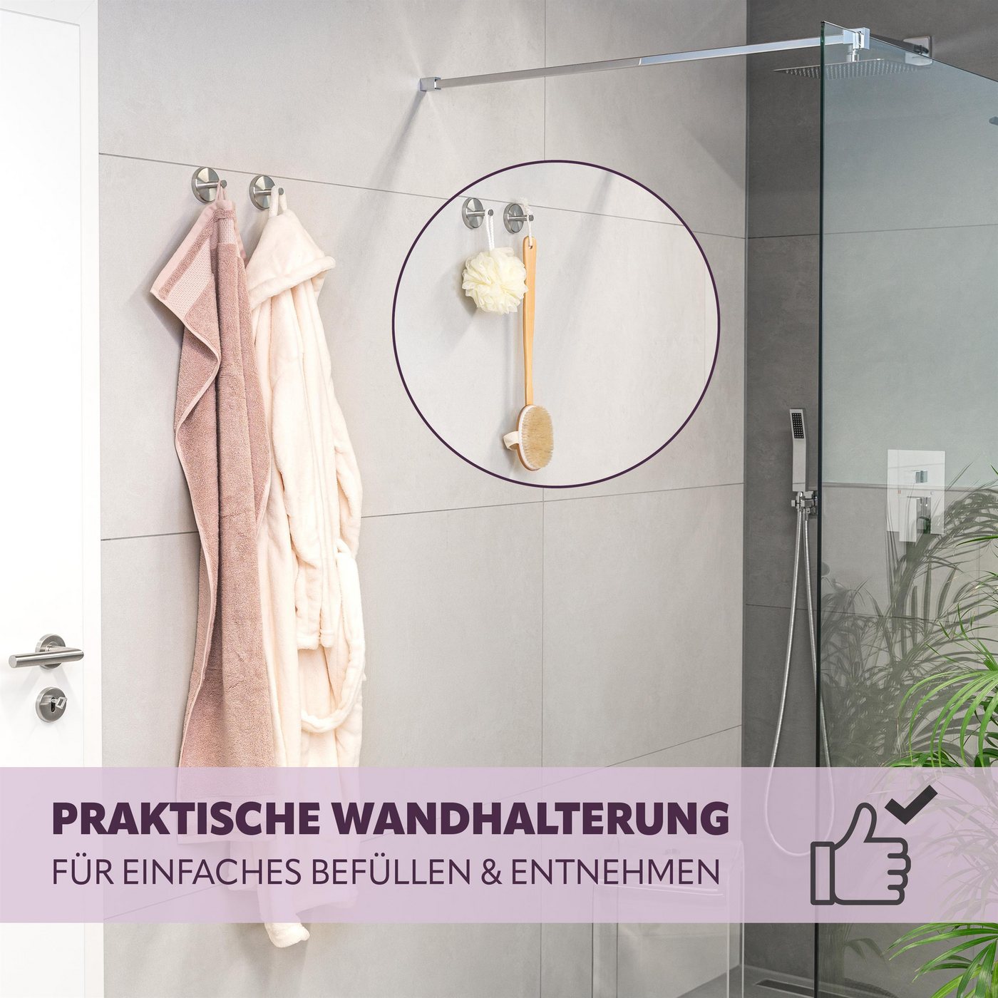bremermann Handtuchhaken Bad-Serie PIAZZA - Handtuchhaken 2er-Set aus Edelstahl inkl. Klebeset, Badezimmer, Küche, (Set, 2-St), Edelstahl, matt Bild 3