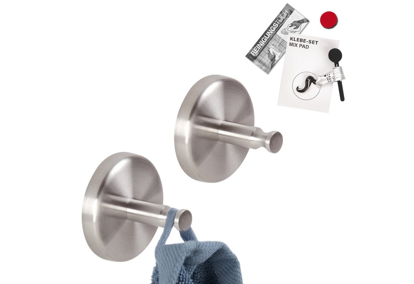 bremermann Handtuchhaken Bad-Serie PIAZZA - Handtuchhaken 2er-Set aus Edelstahl inkl. Klebeset, Badezimmer, Küche, (Set, 2-St), Edelstahl, matt Bild 4