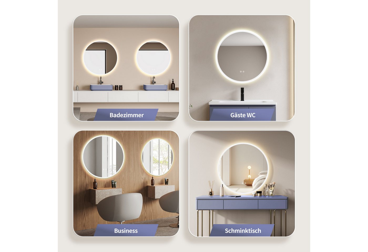 HOKO Badspiegel rund mit Beleuchtung, Anti-Beschlag und Memory-Funktion (LED-Wandspiegel mit Farbwechsel von 2700 bis 6500k, steuerbar über Touch-Schalter oder Wandschalter), für Badezimmer und Gäst-WC, IP44, Ulm Bild 2