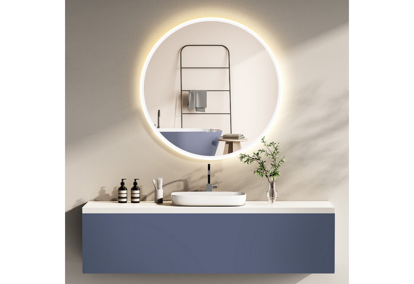 HOKO Badspiegel rund mit Beleuchtung, Anti-Beschlag und Memory-Funktion (LED-Wandspiegel mit Farbwechsel von 2700 bis 6500k, steuerbar über Touch-Schalter oder Wandschalter), für Badezimmer und Gäst-WC, IP44, Ulm Bild 5