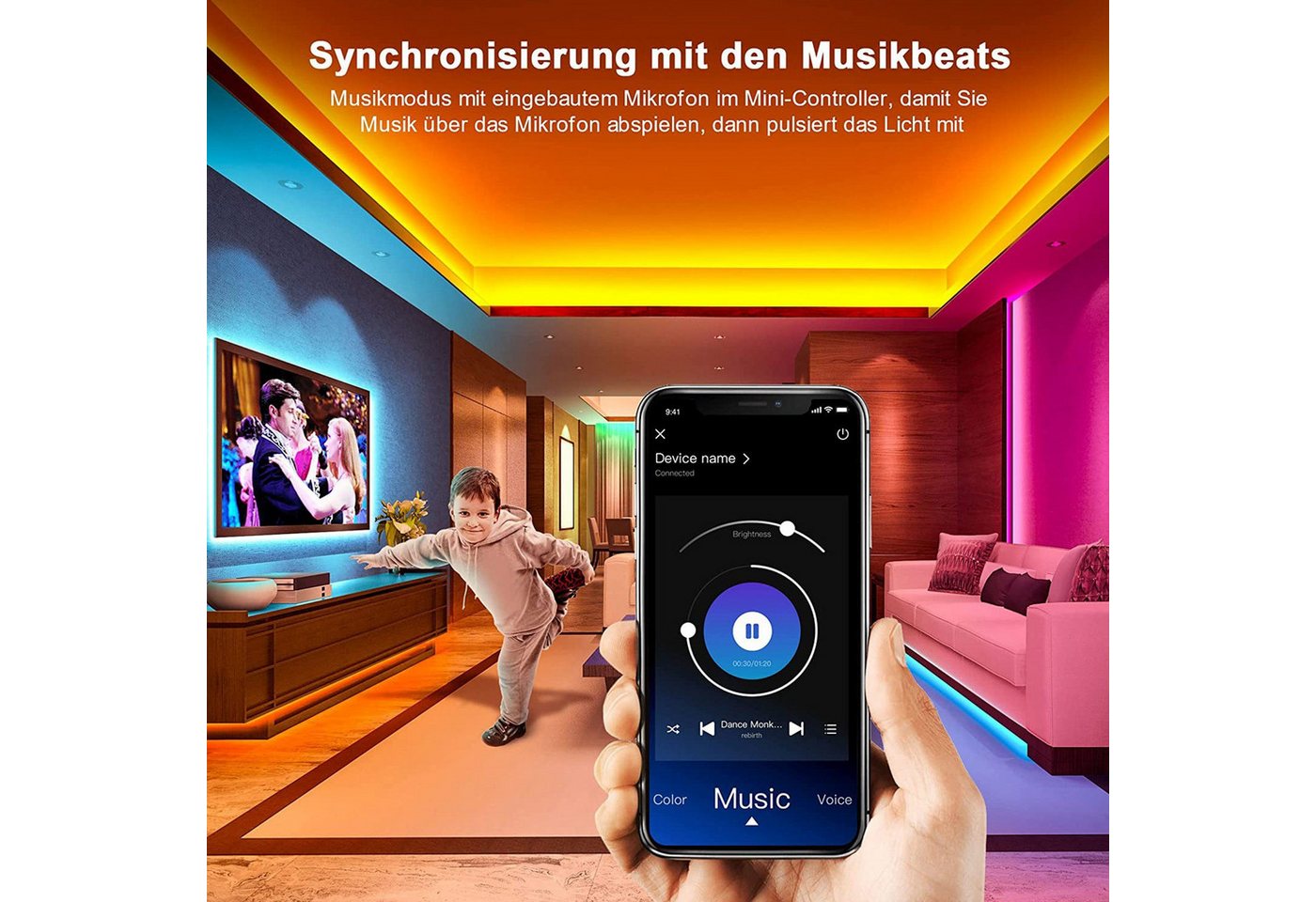 KINSI LED Stripe LED TV-Hintergrundbeleuchtung,Music Sync,3 Tasten,RGB Bluetooth App, Für DIY Dekoration, Party, Gaming, Dekor, TV Hintergrundbeleuchtung