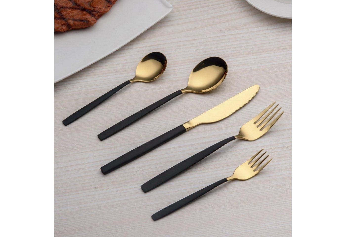 LuxusKollektion Besteck-Set Besteckset Edelstahl 30 Service 6 Schwarz Gold 03. Gold und Schwarz Bild 2