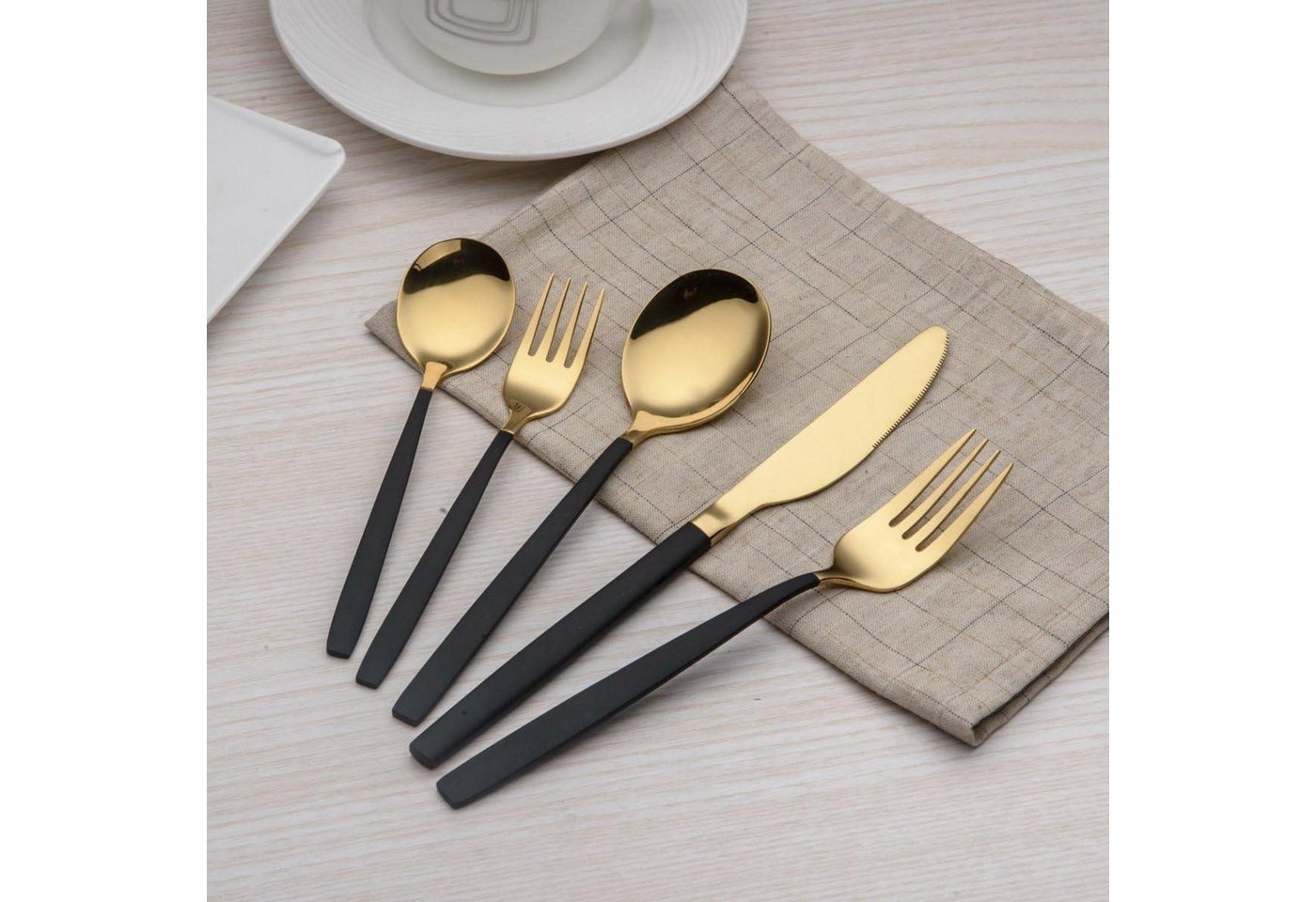 LuxusKollektion Besteck-Set Besteckset Edelstahl 30 Service 6 Schwarz Gold 03. Gold und Schwarz Bild 3