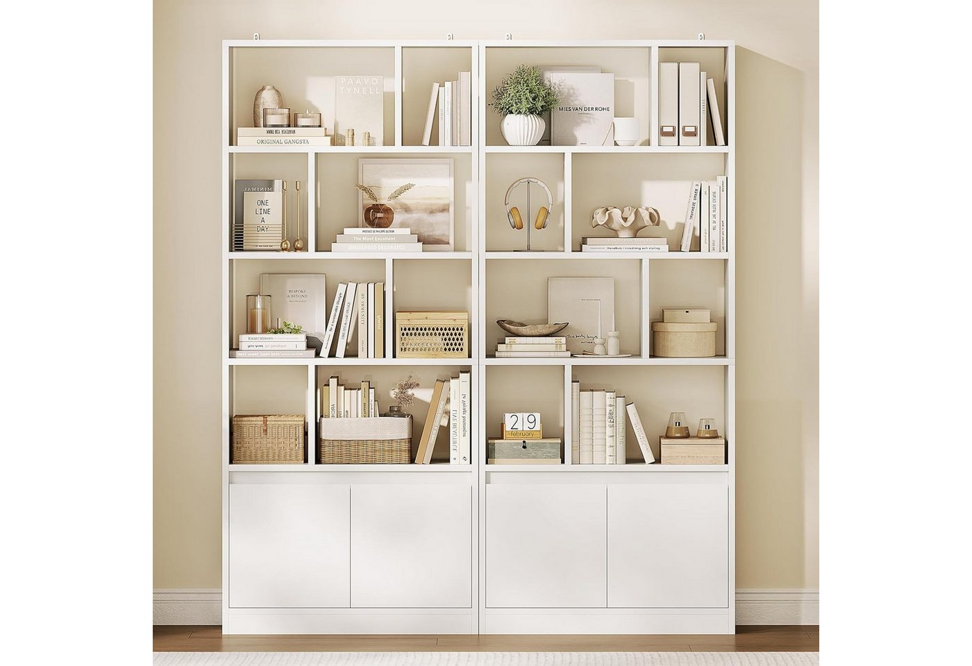 MSMASK Bücherregal Bücherschrank Hoch – 4 Ebenen + offenes Aufbewahrungsregal, 1-tlg., 155x60x24 cm Bild 2
