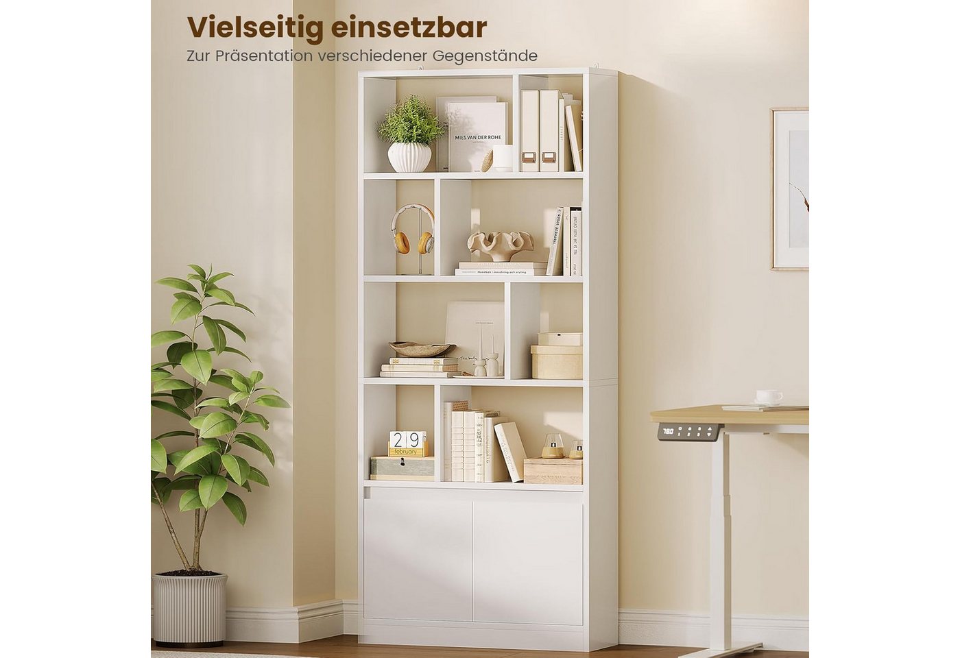 MSMASK Bücherregal Bücherschrank Hoch – 4 Ebenen + offenes Aufbewahrungsregal, 1-tlg., 155x60x24 cm Bild 4