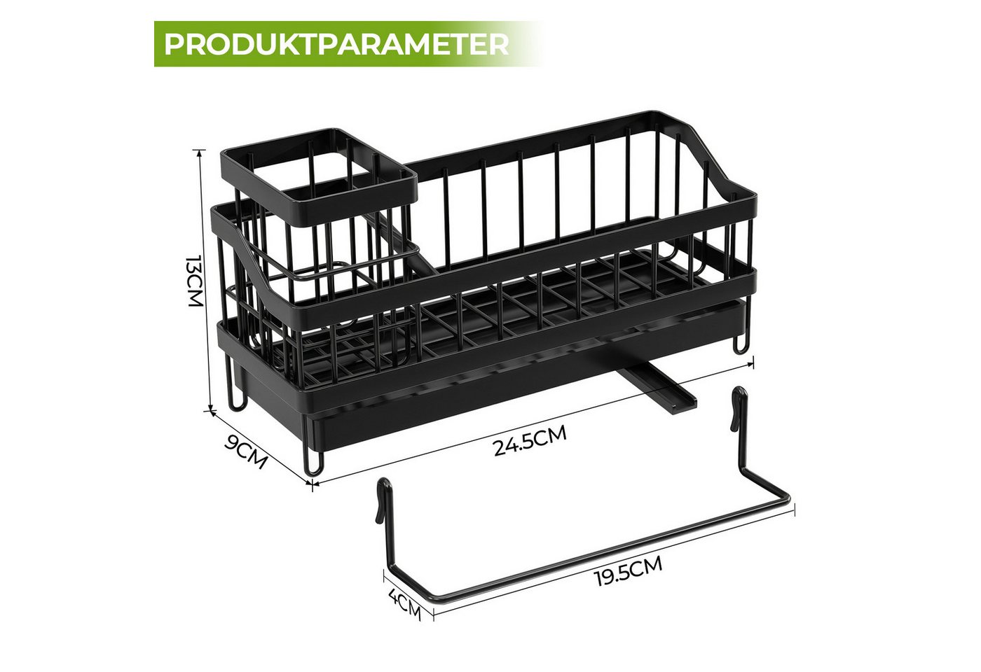 GLIESE Küchenorganizer-Set Spülen-Organizer Automatische Entwässerung für Küche, für Spüle, Arbeitsplatte, Badezimmer, Waschraum, Küche, 24,5x9x13 cm Bild 4