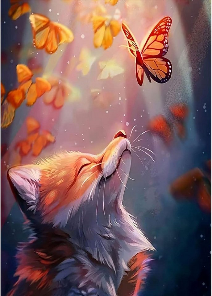 KAYLJIE Malen nach Zahlen Diamond Painting Bild 30x40cm 5D Fuchs mit Schmetterling (Komplettset für 5D Diamond Painting inklusive Leinwand, Diamanten und Werkzeugen, Diamond Painting Set mit Zubehör für DIY-Kreativität und Entspannung), 5D Diamond Painting mit präziser Klebeschicht & Zubehör Bild 2