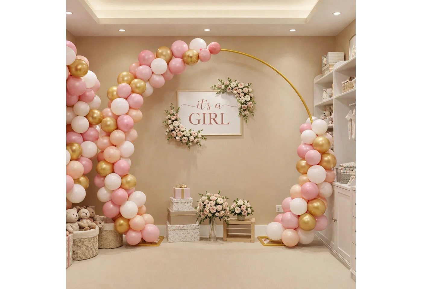 Youyijia Fensterdekoration Ballonbogenständer, Goldener Runder Hochzeitsbogenrahmen mit Ständer Bild 4