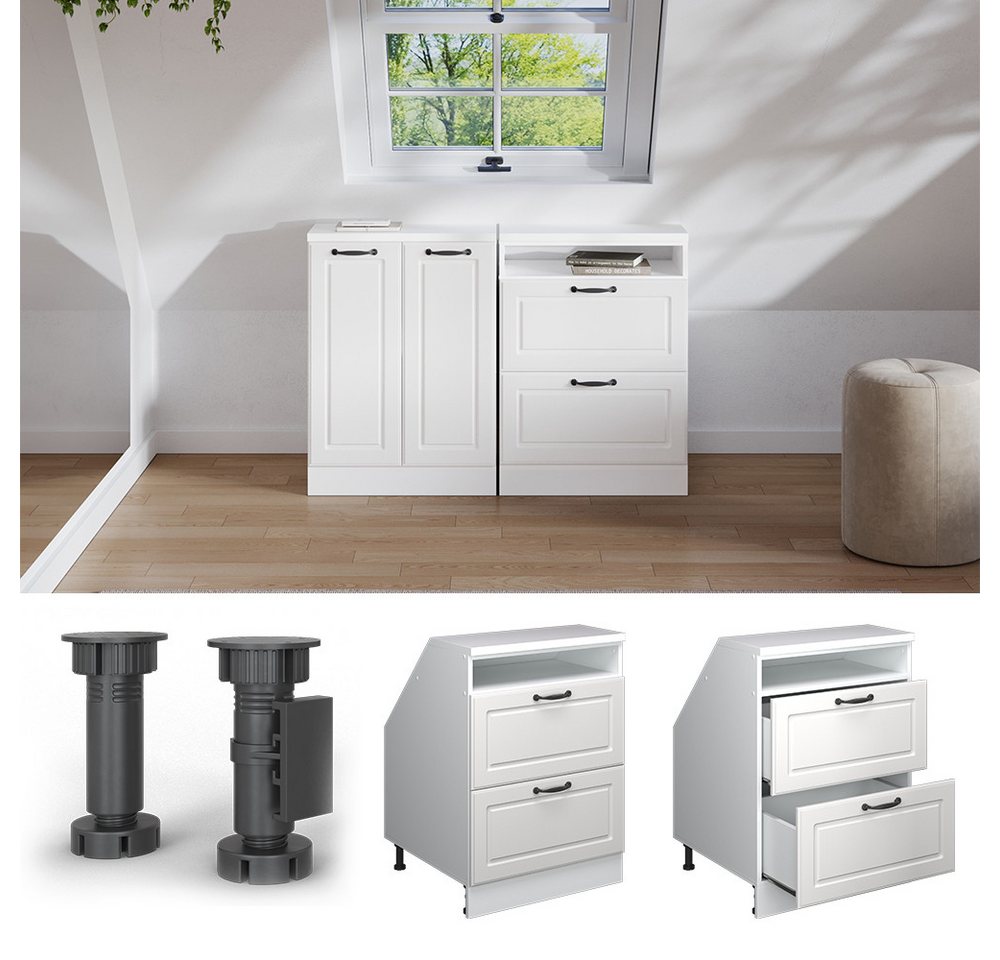 Vicco Kommode Rion, Weiß Landhaus/Weiß, 60 x 81.6 cm mit 2 Schubladen, Schrankk... (1 St)