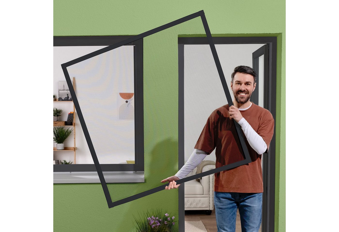 empasa Insektenschutz-Fensterrahmen "SLIM", Fliegengitter Fenster matt flaches Design, geringe Einbautiefe Bild 5