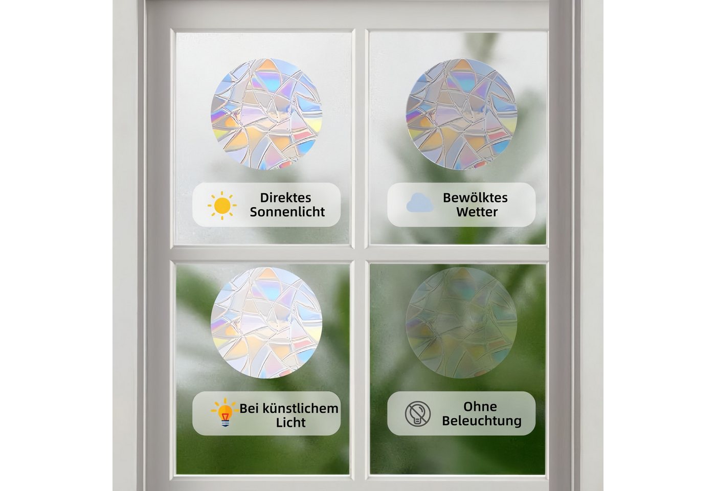 FOUORTUNATE-BEE Fensterdekoration Fensterprisma-Aufkleber als Sonnenfänger & Vogelschutz, Fensterdeko für Balkon mit Regenbogeneffekt Bild 5