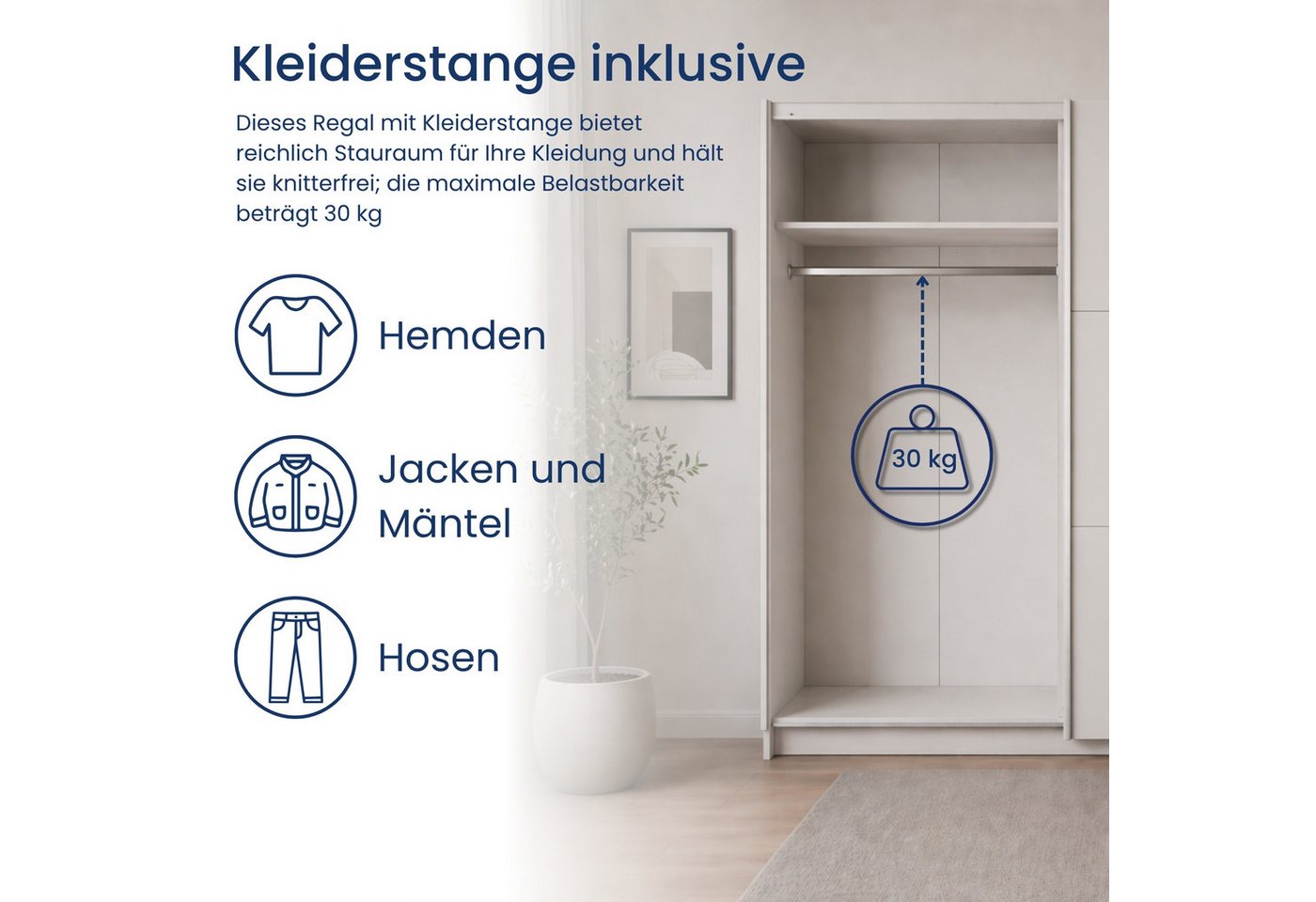 Home Collective Schwebetürenschrank Kleiderschrank Schlafzimmerschrank Garderobe wahlweise mit Spiegel (Maße B/H/T: 200,6 x 207 x 60 cm) 5 Böden & Kleiderstange für viel Stauraum, Weiß Bild 4