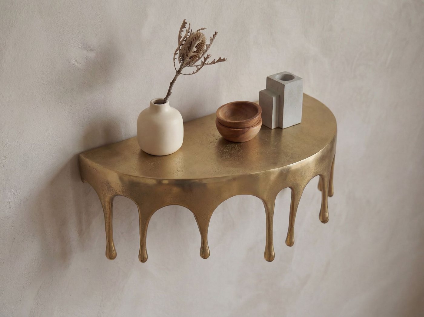 FINEBUY Wandregal FB77611 35cm Aluminium Gold Hängeregal Schweberegal Wandboard Metall, Originelles Hängeregal in edler Tropfenoptik, Komplett aus robustem Aluminium gefertigt