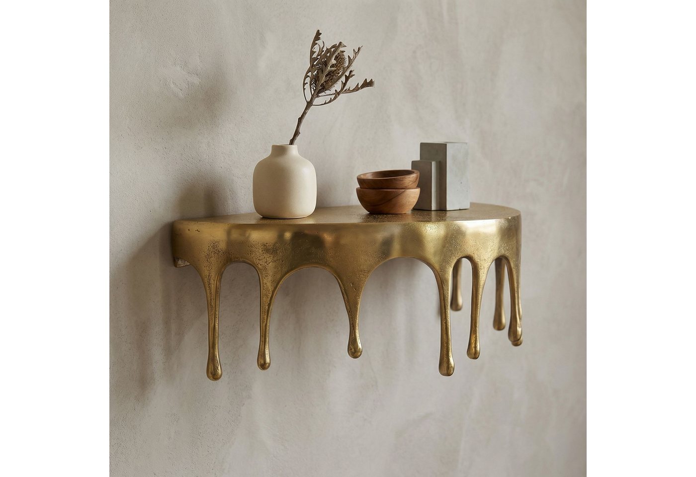 FINEBUY Wandregal FB77611 35cm Aluminium Gold Hängeregal Schweberegal Wandboard Metall, Originelles Hängeregal in edler Tropfenoptik, Komplett aus robustem Aluminium gefertigt Bild 4