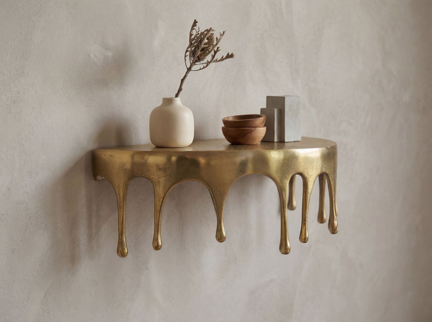 FINEBUY Wandregal FB77611 35cm Aluminium Gold Hängeregal Schweberegal Wandboard Metall, Originelles Hängeregal in edler Tropfenoptik, Komplett aus robustem Aluminium gefertigt Bild 5