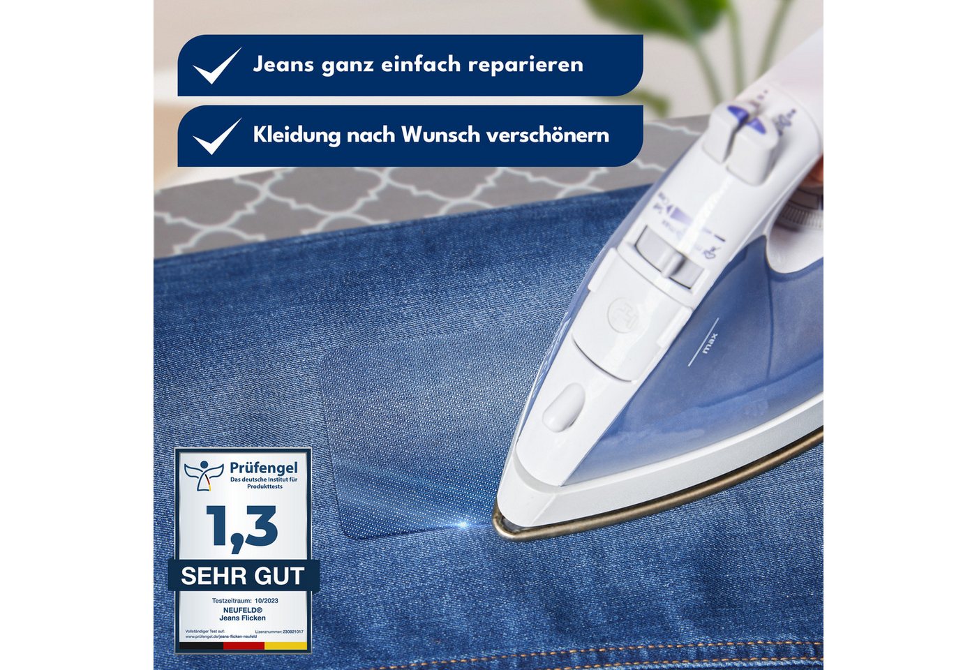 NEUFELD Aufnäher Jeansflicken zum Aufbügeln I 15 Stück I 5 Farben I Bügelflicken