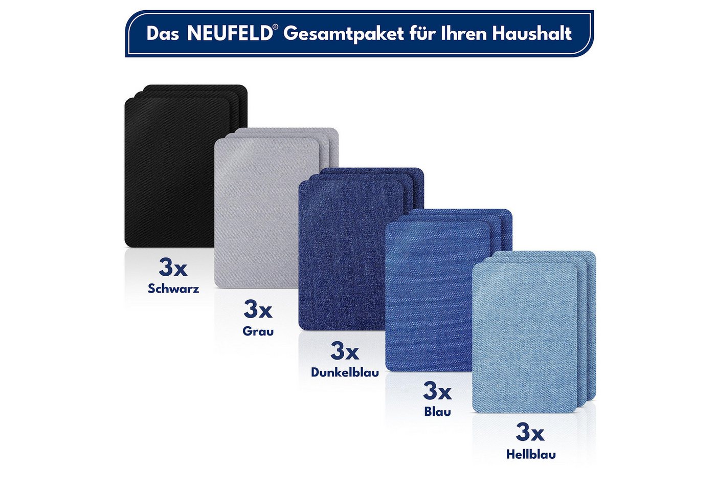 NEUFELD Aufnäher Jeansflicken zum Aufbügeln I 15 Stück I 5 Farben I Bügelflicken Bild 2