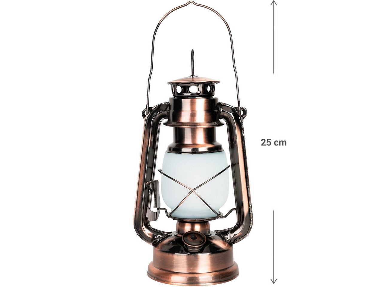 Casativo LED Laterne Retro LED-Sturmlaterne 25cm mit Flammen-Optik Ø15 x H25 cm Batterie, LED fest integriert, Batteriebetrieb, Bronzelook, zum Aufhängen, Tragegriff&Ring