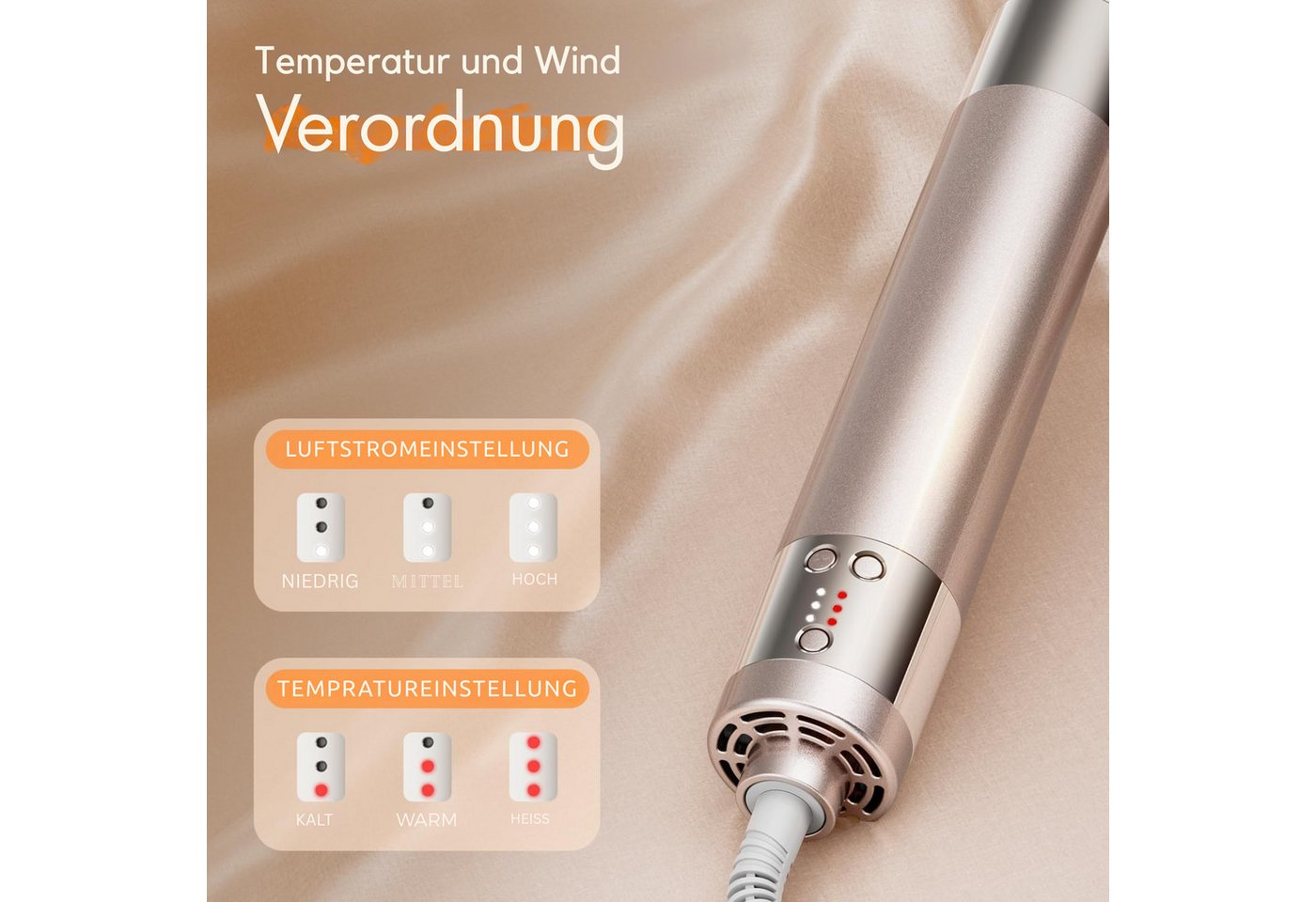 Vivitar Heißluftgebläse 6-in-1 Air Styler Heißluftbürste 140.000U/min, Föhnbürste für Frauen, (schnell trocknender Haarstyler für Frauen, Anti-Frizz-Stylinggerät für alle Haartypen], Auto-Air-Lockenstab, Rundbürste, Volumenaufsatz und Glättenaufsatz), für Trocknen, Locken, Glätten & voluminöses Styling Bild 4