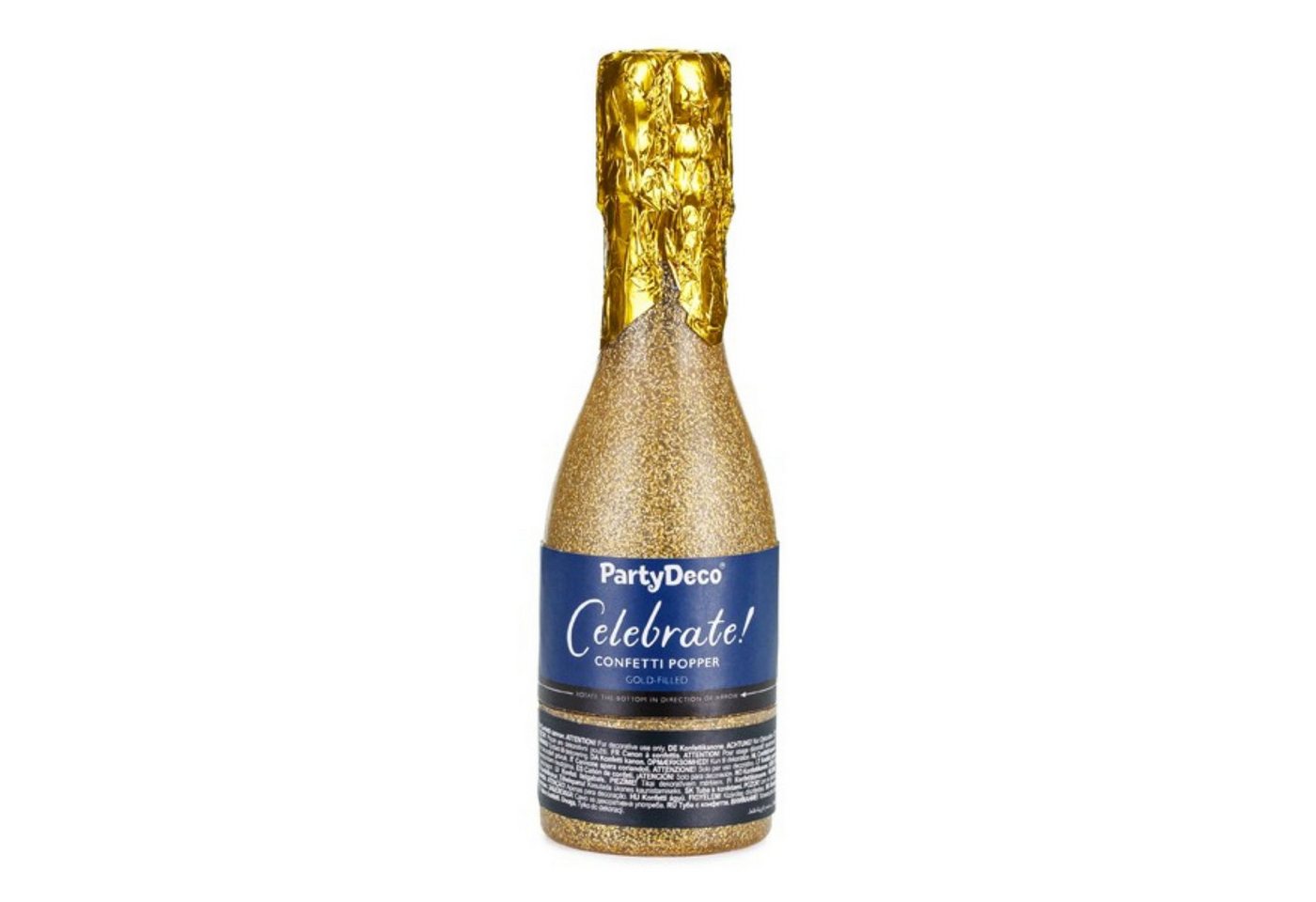 partydeco Konfetti Konfettishooter Champagnerflasche 20,5 cm, Gold Bild 3