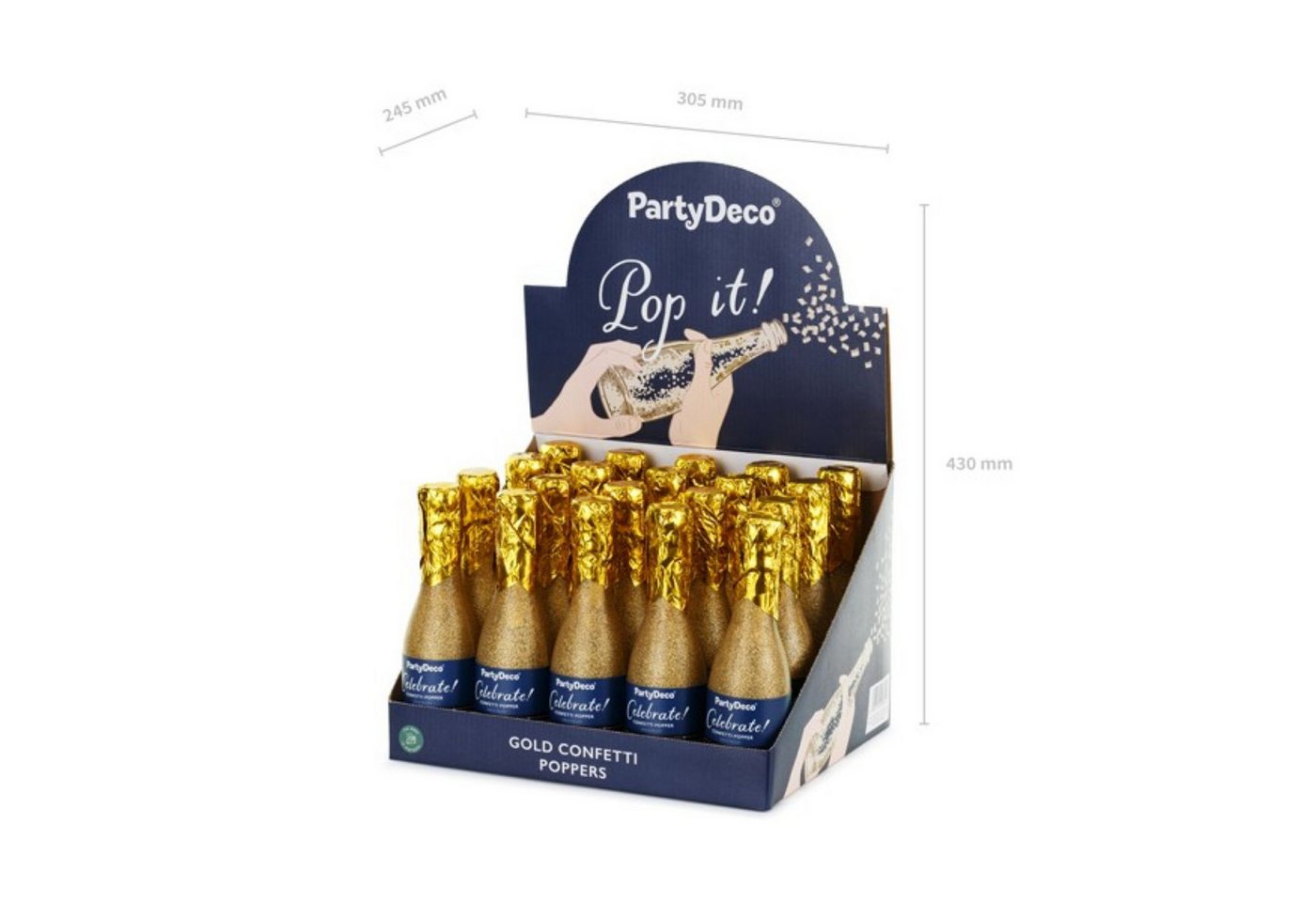partydeco Konfetti Konfettishooter Champagnerflasche 20,5 cm, Gold Bild 5