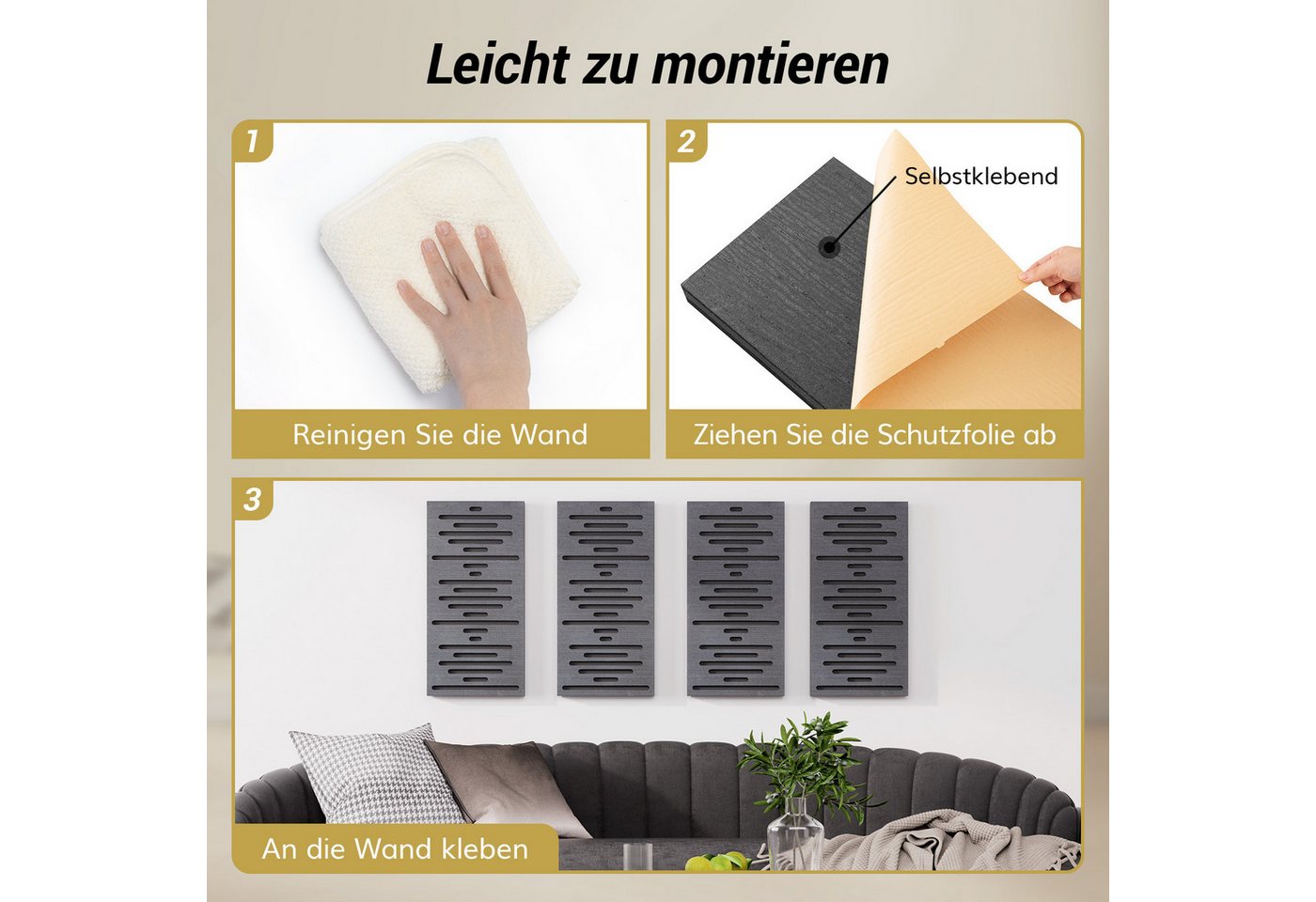 TONOR Schallschutzpaneel Selbstklebende Akustikpaneele Holzoptik Schallabsorber Wohnzimmer