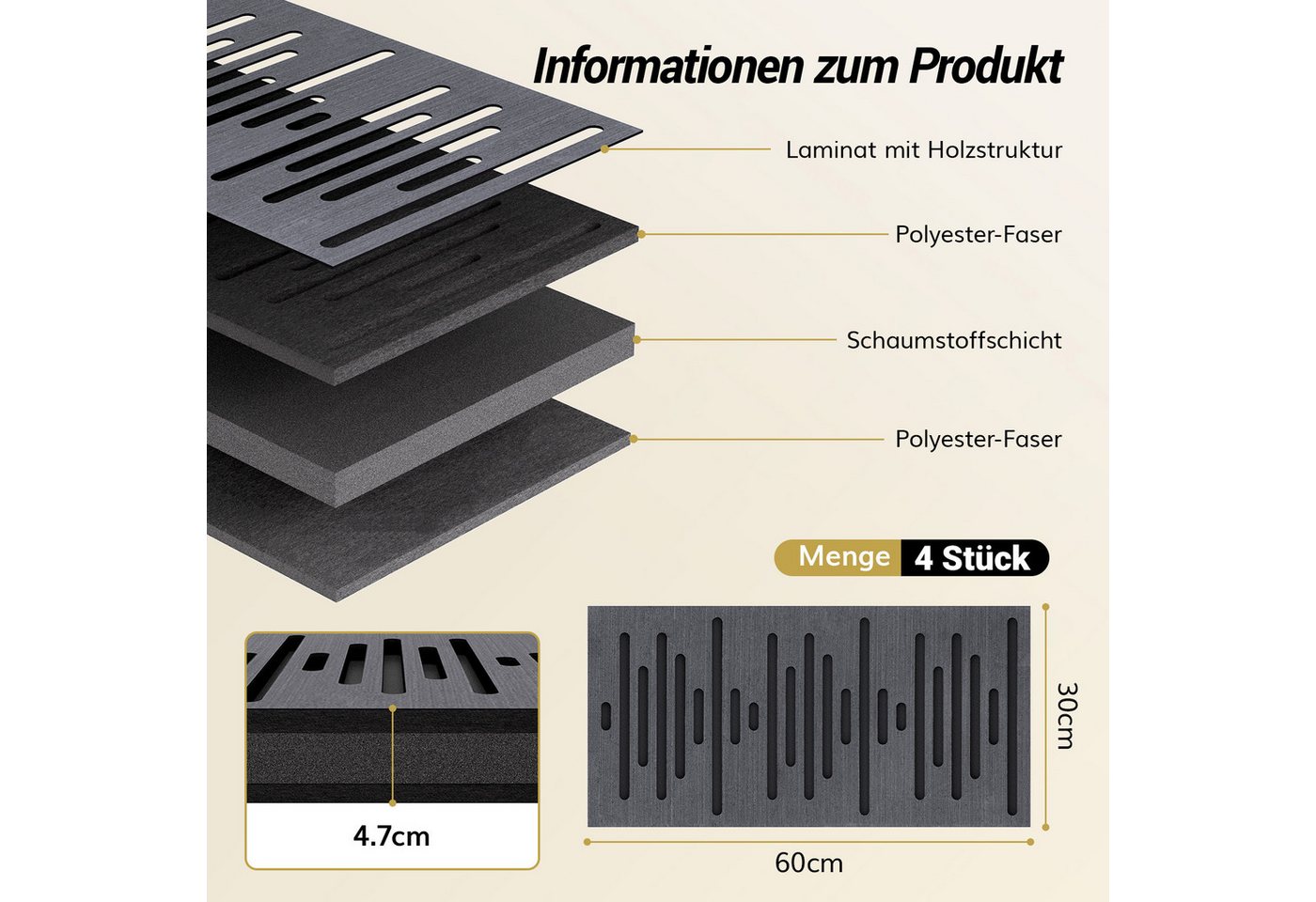 TONOR Schallschutzpaneel Selbstklebende Akustikpaneele Holzoptik Schallabsorber Wohnzimmer Bild 2