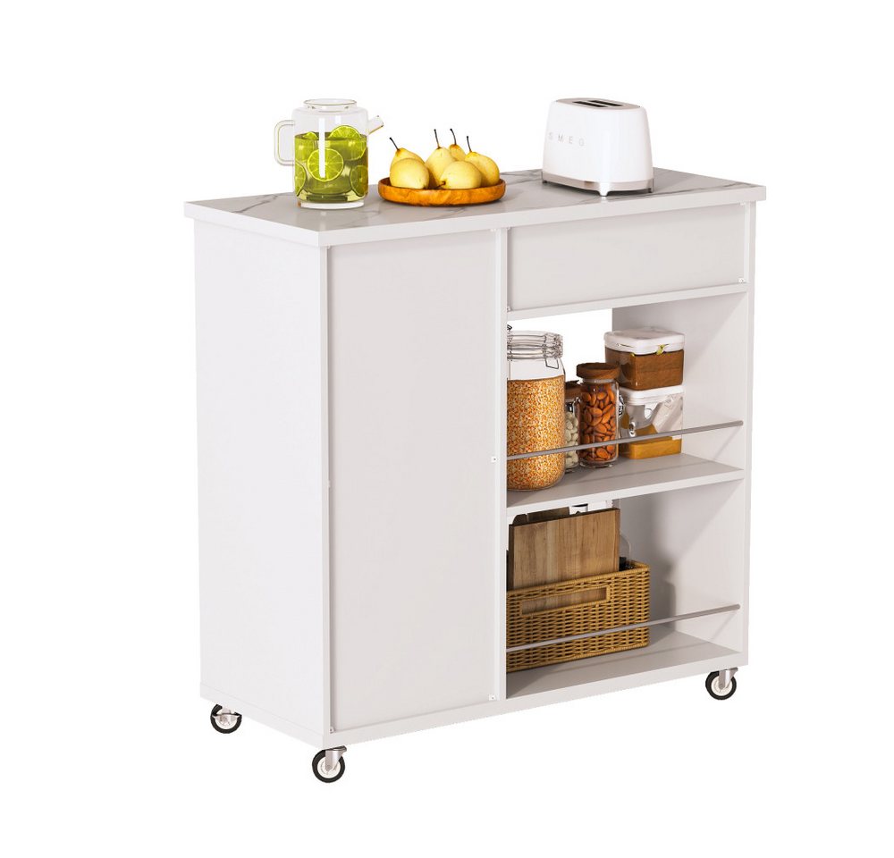 BBWL Küchenwagen mit Schublade und Schrank, mit Regalen, Handtuchhalter und Rollen, Rollbarer Küchentrolley aus MDF Bild 2