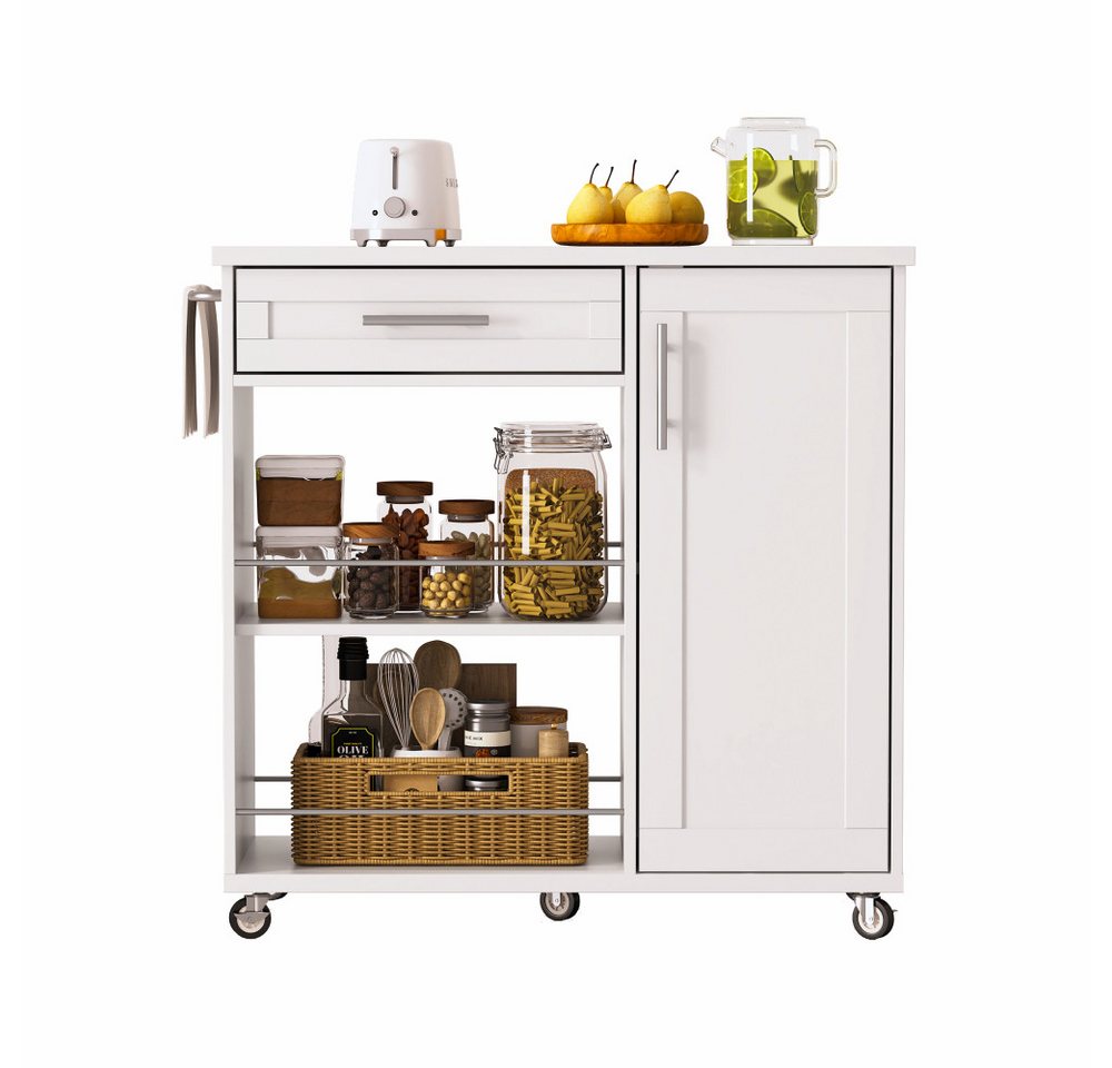 BBWL Küchenwagen mit Schublade und Schrank, mit Regalen, Handtuchhalter und Rollen, Rollbarer Küchentrolley aus MDF Bild 3
