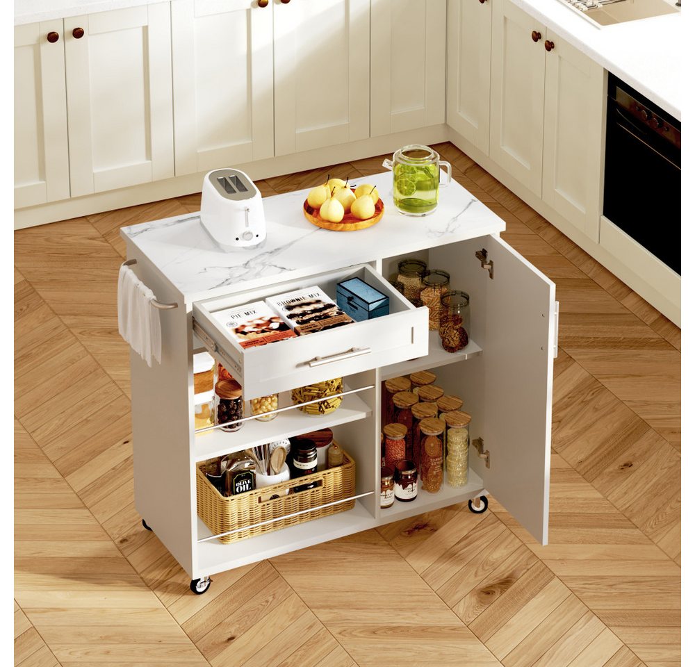 BBWL Küchenwagen mit Schublade und Schrank, mit Regalen, Handtuchhalter und Rollen, Rollbarer Küchentrolley aus MDF Bild 4
