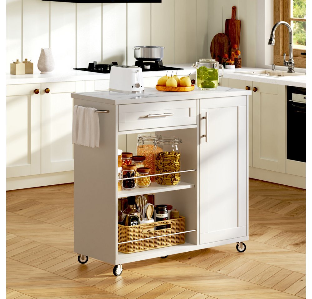 BBWL Küchenwagen mit Schublade und Schrank, mit Regalen, Handtuchhalter und Rollen, Rollbarer Küchentrolley aus MDF Bild 5