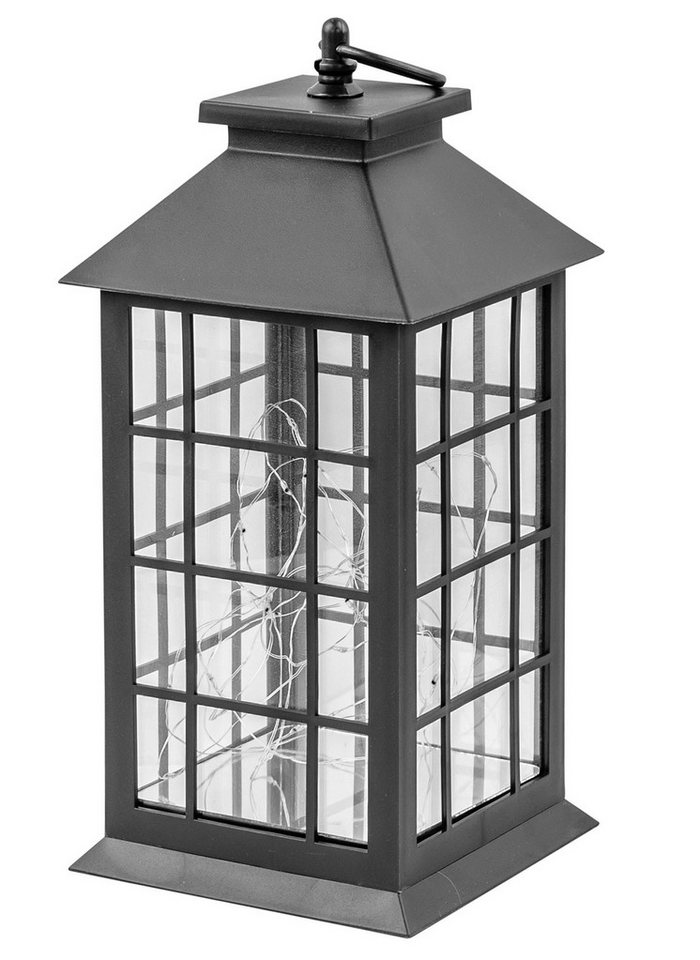 Levandeo® LED Laterne LED Laterne Schwarz H30cm Lichterkette Warmweiß Timer Wohndeko Lampe K, Ein-/Ausschalter, Timerfunktion (6h/18h), LED Lichterkette, warmweiß Bild 5