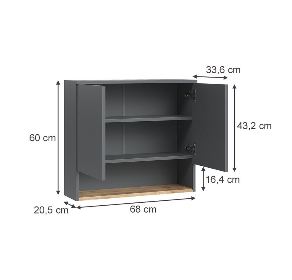 Vicco Hängeschrank Viktor, Anthrazit/Goldkraft Eiche, 68 x 60 cm mit 2 Türen Bild 5