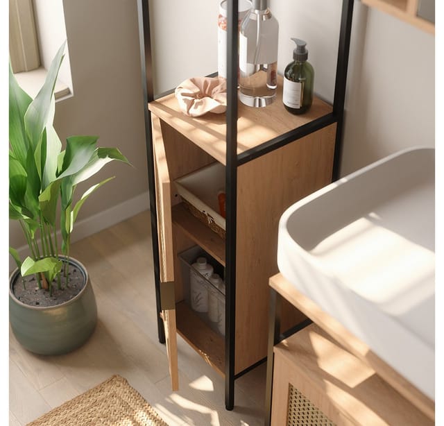 Vicco Midischrank Linara, Eiche/Schwarz, 30 x 110 cm